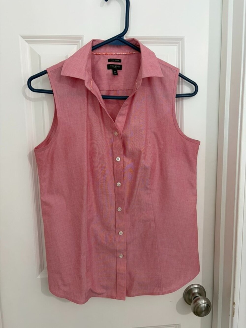 Talbots Petites 6P Pink Sleeveless Cotton Button Front Shirt Wrinkle Resistant